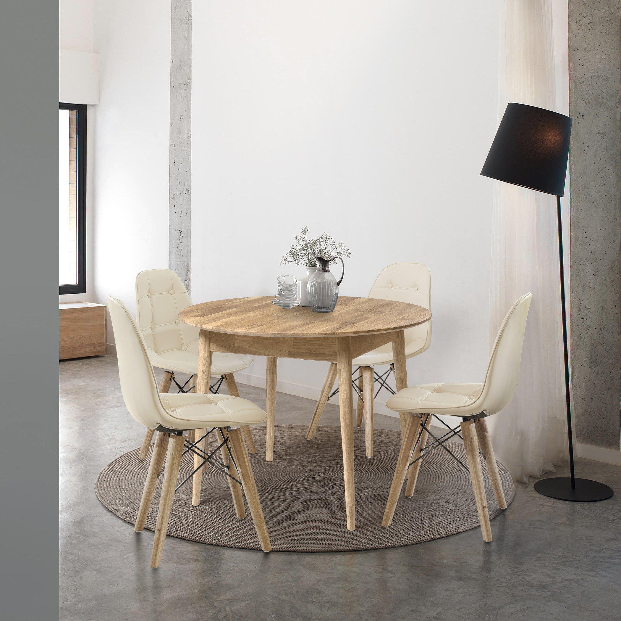 NordicStory Mesa redonda de comedor de madera maciza de roble